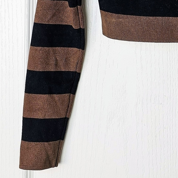Zara Women's Soft Ribbed Knit Cropped Sweater, Brown & Black, SMALL - Picture 8 of 8